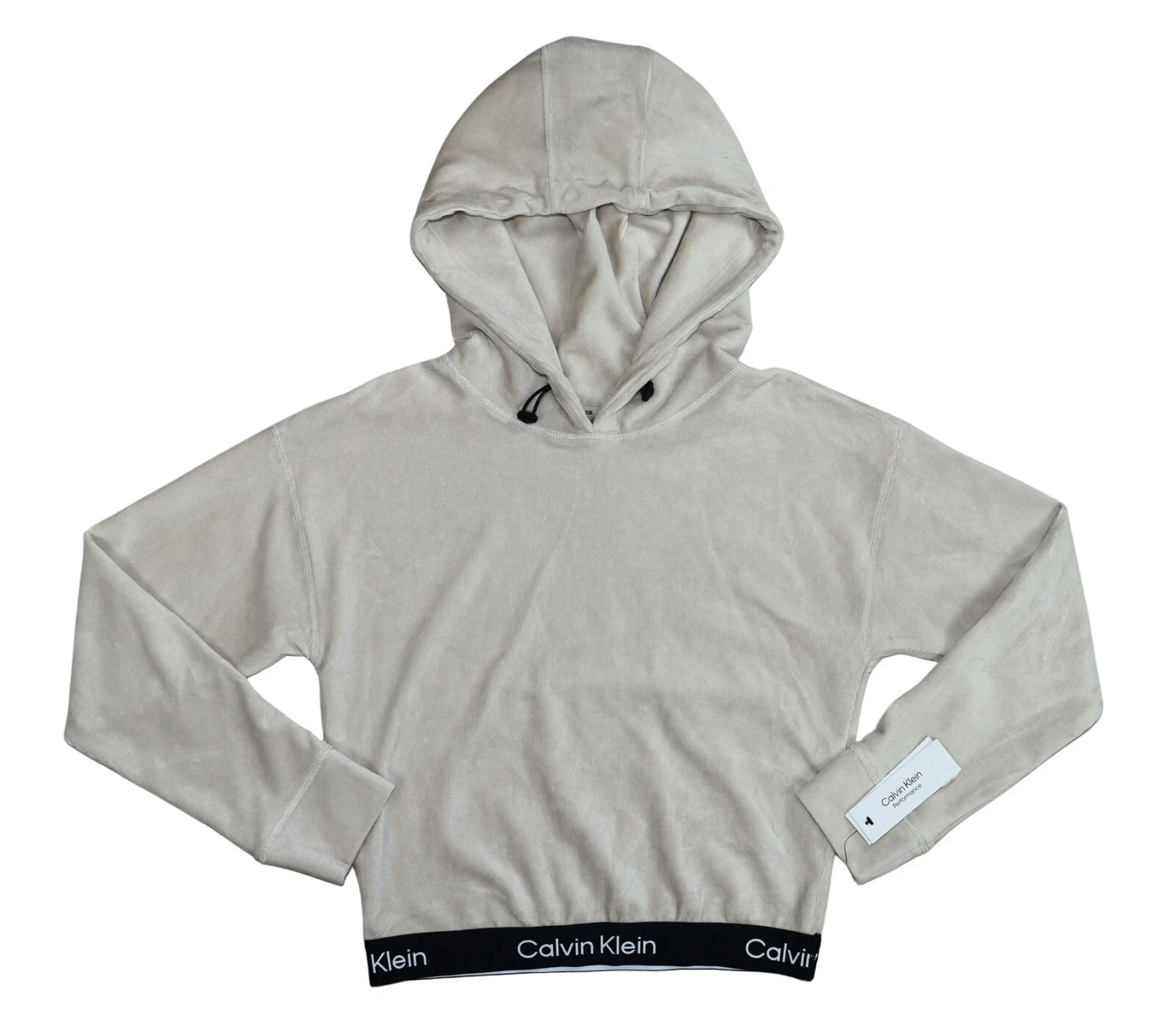 Calvin Klein Performance Velour Corduroy Pullover Women's Hoodie XS NWT Chalk