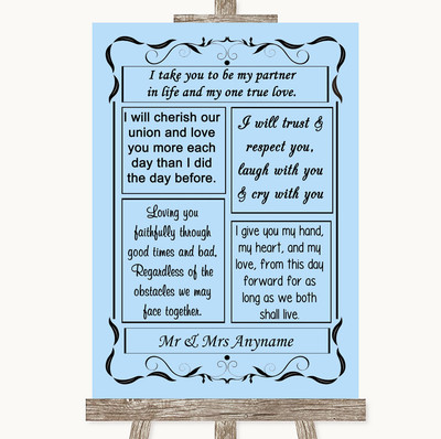 Blaues romantisches Gelübde personalisiert Hochzeitsschild