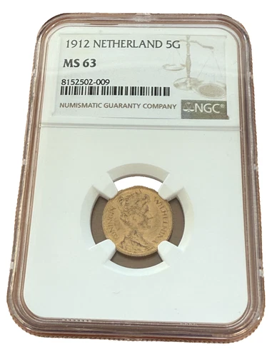 Netherlands 1912 Gold 5 Gulden NGC MS63