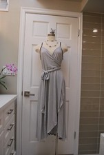 GAP Dress L White Navy Blue Striped Jersey Knit Cami Spaghetti Strap Belted Wrap