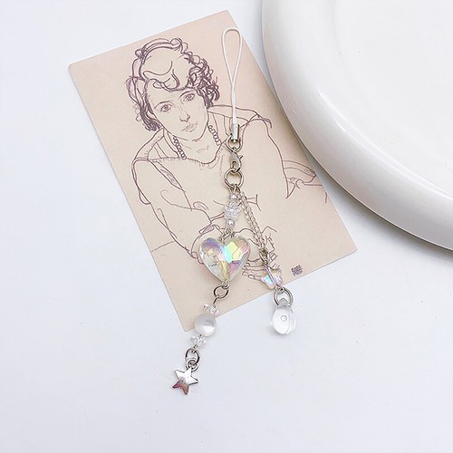 Y2K Aesthetic Mobile Phone Lanyard Simple Heart Star Beaded Phone Pendant