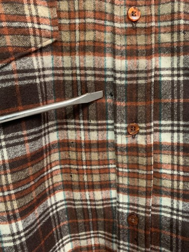 Vintage Pendleton Shirt Mens 16.5 LONG Flannel Brown Plaid Virgin Wool USA Holes - Picture 5 of 12