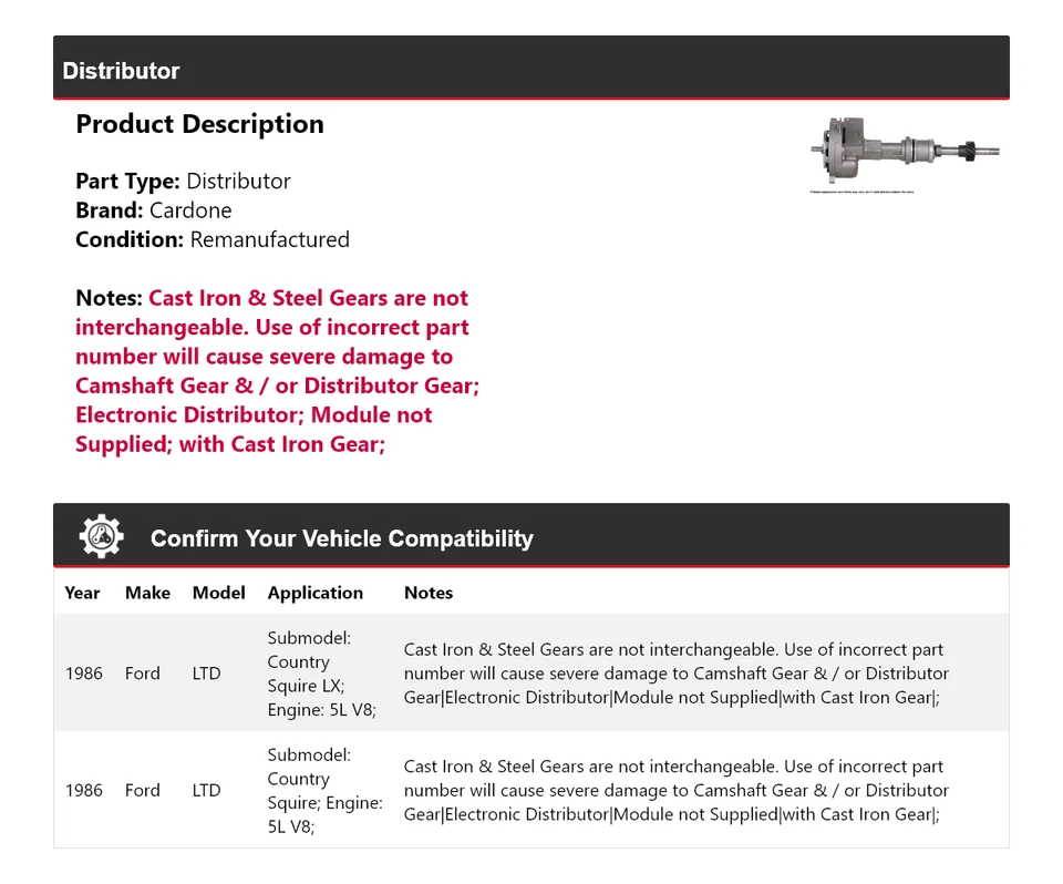 Ford LTD 1986 5L V8 distribuidor cardone Foto 2 de 4