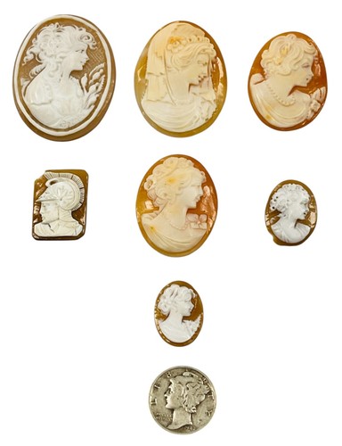 Seven 7 Vintage Antique Victorian Carved Shell Loose Cameos Collection Lot - Picture 2 of 17