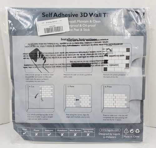 Azulejos de pared Lagute 3D retroadhesivos autoadhesivos paquete de 10 azulejos de metro pelar y pegar - Imagen 6 de 8