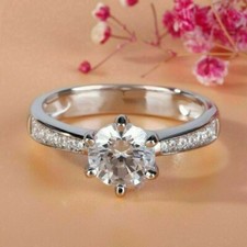 3Ct Round Cut Moissanite Women's Halo Engagement Ring 14K White Gold Plated
