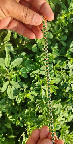 Bracciale Tennis Uomo Smeraldo Creato in Laboratorio 5Ct Taglio Tondo Placcato Oro Giallo 14K - Foto 4 di 9