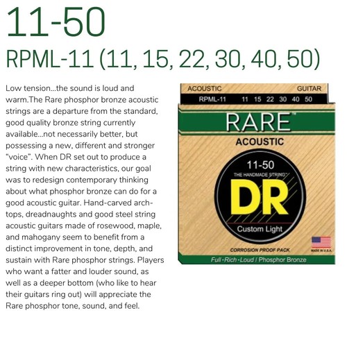 3 SETS DR Acoustic Guitar Strings 11-50 CUSTOM LIGHT Phosphor Bronze RPML-11 - Picture 3 of 8