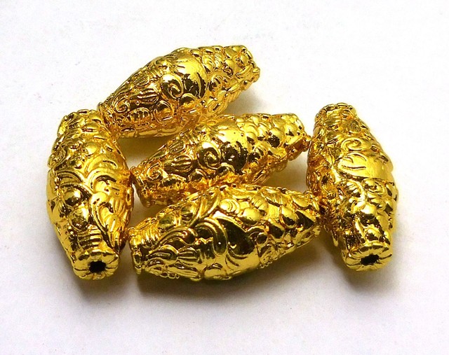 6 PCS 21X10MM SPACER NEPALESE BEAD 18K GOLD PLATED 657 HAS-376 6 PCS 21X10MM SPACER NEPALESE BEAD 18K GOLD PLATED 657 HAS-376