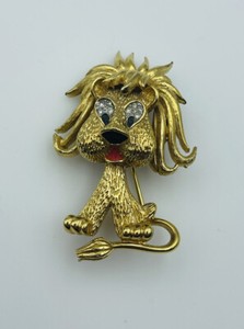 Authentic Jomaz Vintage Gold Plated Rhinestone & Enamel Cute Dog Pin