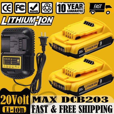 20V FOR DEWALT 20Volt MAX Lithium-Ion Battery /Charger DCB203 DCB201 Replacement
