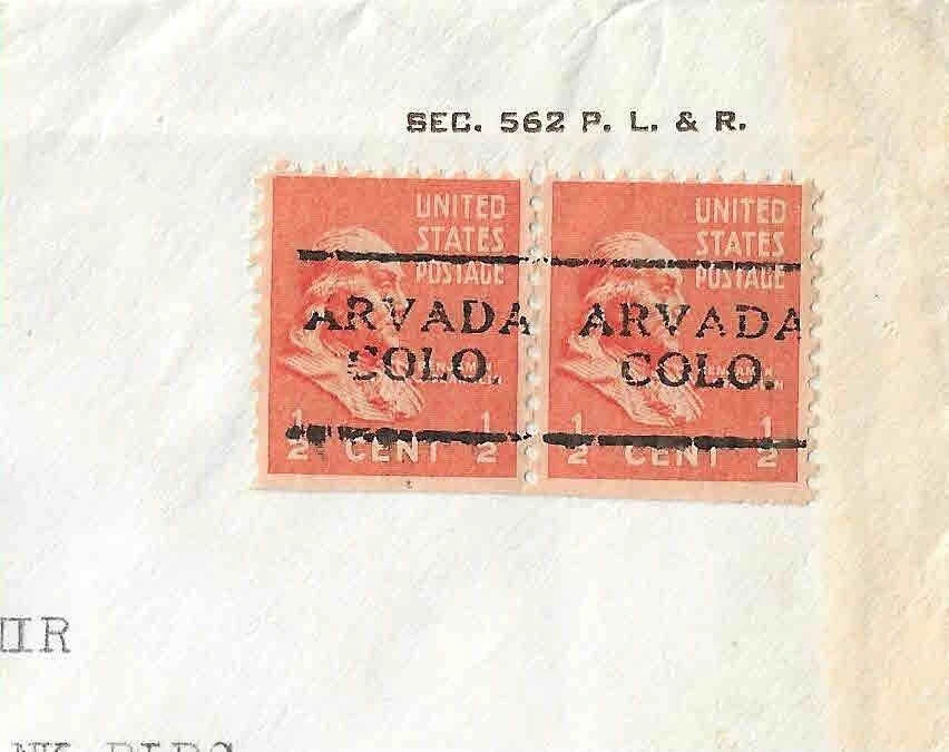US Prexie  Sc# 803 (2) on cover with Arvada Colo. Electro # 703 Precancel - Image 2 of 4