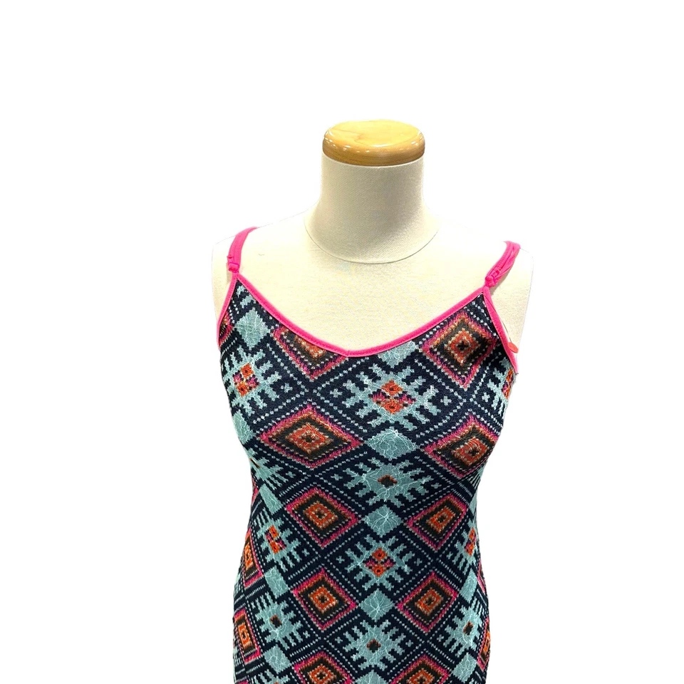 Maxi Vestido Fire Los Angeles Azul Rosa Azteca Sin Mangas Talla M Malla Suroeste Boho Foto 2 de 4