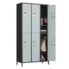 6 Doors Metal Lockers Steel Storage Cabinet for Office School Gym Employees Home