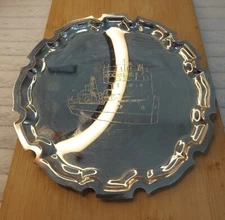 Pinder Bros Sheffield Silver Plate Salver Tray Etched David Church Boat 15.5cm
