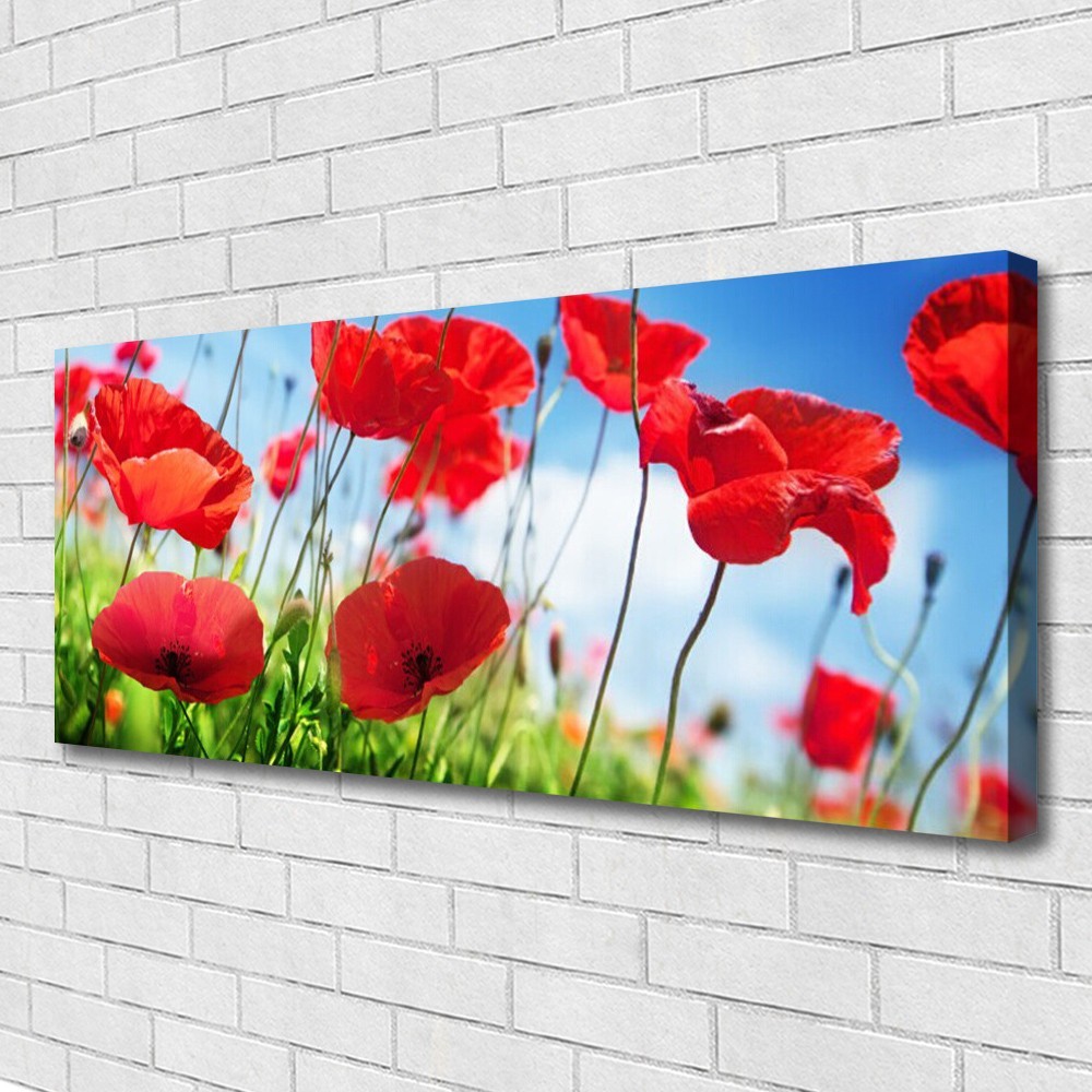 Toile coquelicots et herbe 125x50 pour une déco de salon zen et lumineuse