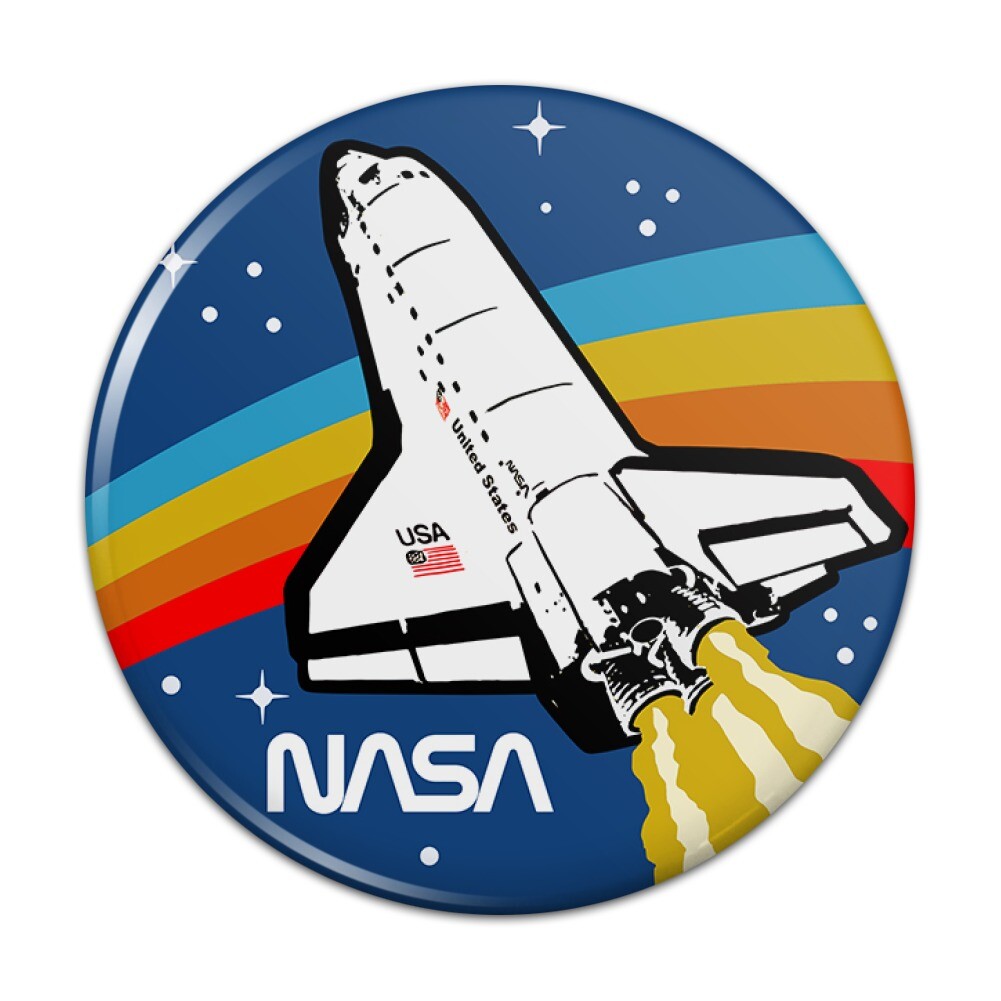 マークアンドロナ　エンボスロゴ
キムタク　モデル　完売品 NASA Logo Over Space Shuttle with Rainbow Pinback Button Pin