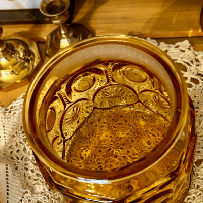 Vintage L.E. Smith Glass Moon and Stars Amber Small Lidded