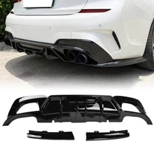 FOR 19-22 BMW G20 330i CTM STYLE GLOSS BLACK REAR DIFFUSER W/ CORNER SPATS