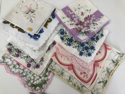 Vintage Ladies Hankies Lot Of 10 - ALL CONTAINING LILY OF THE VALLEY