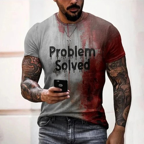 T-shirt uomo problema risolto stampa sanguinosa magliette moda orribile Halloween corta - Foto 18 di 31