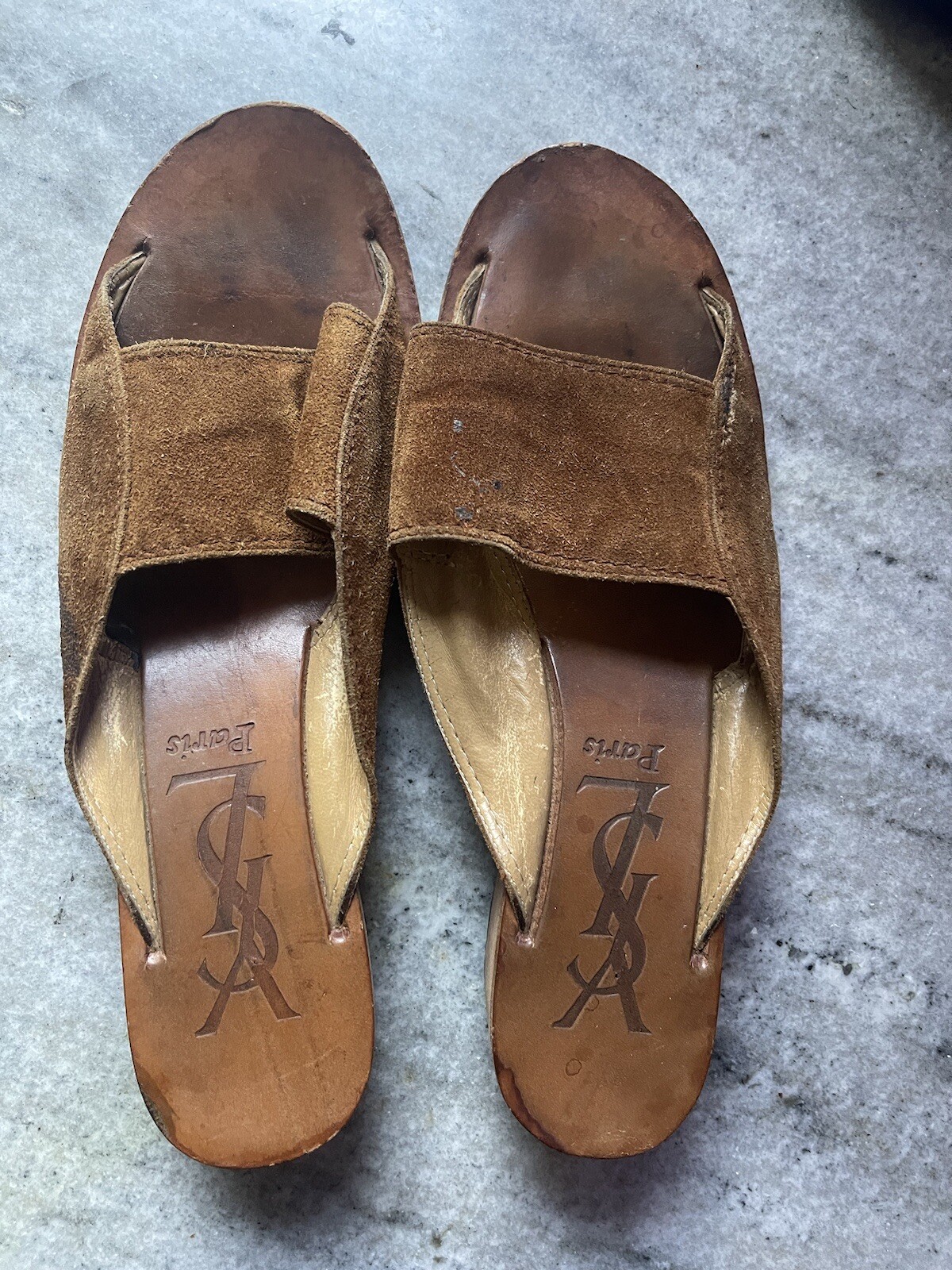 Sandali vintage Saint Laurent pelle scamosciata pelle marrone plateau