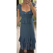 Show Me your Mumu Chiffon S Blue NWT Midi tiered ruffle dress sleeveless $198