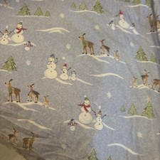 Pottery Barn Kids Blue Flannel Cotton Snowman Reindeer Duvet Cover Queen Full