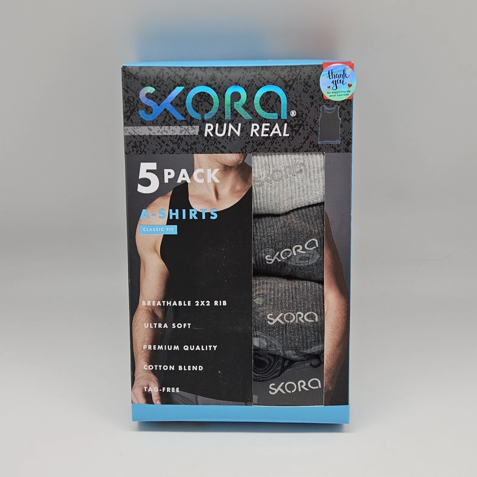 5 Pk SKORA Real Run Mens S M L Cotton Ribbed Tanks A Shirts Assorted Black Gray