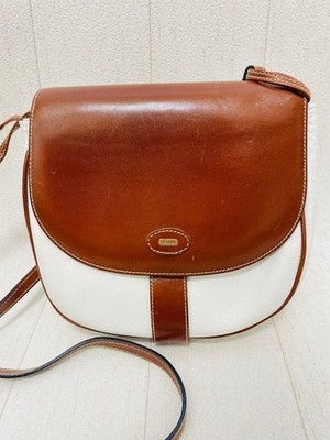 BALLY White x Brown Combination Color Leather Shoulder Bag Made in Italy Vintage
