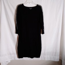 Cable & Guage Black Sweater Dress Long Sleeve with Open Metallic Sleeve Size M