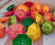 5 Pc Lot Indian Antique Vintage Sun Shade Umbrella Hand Embroidered Parasol Art
