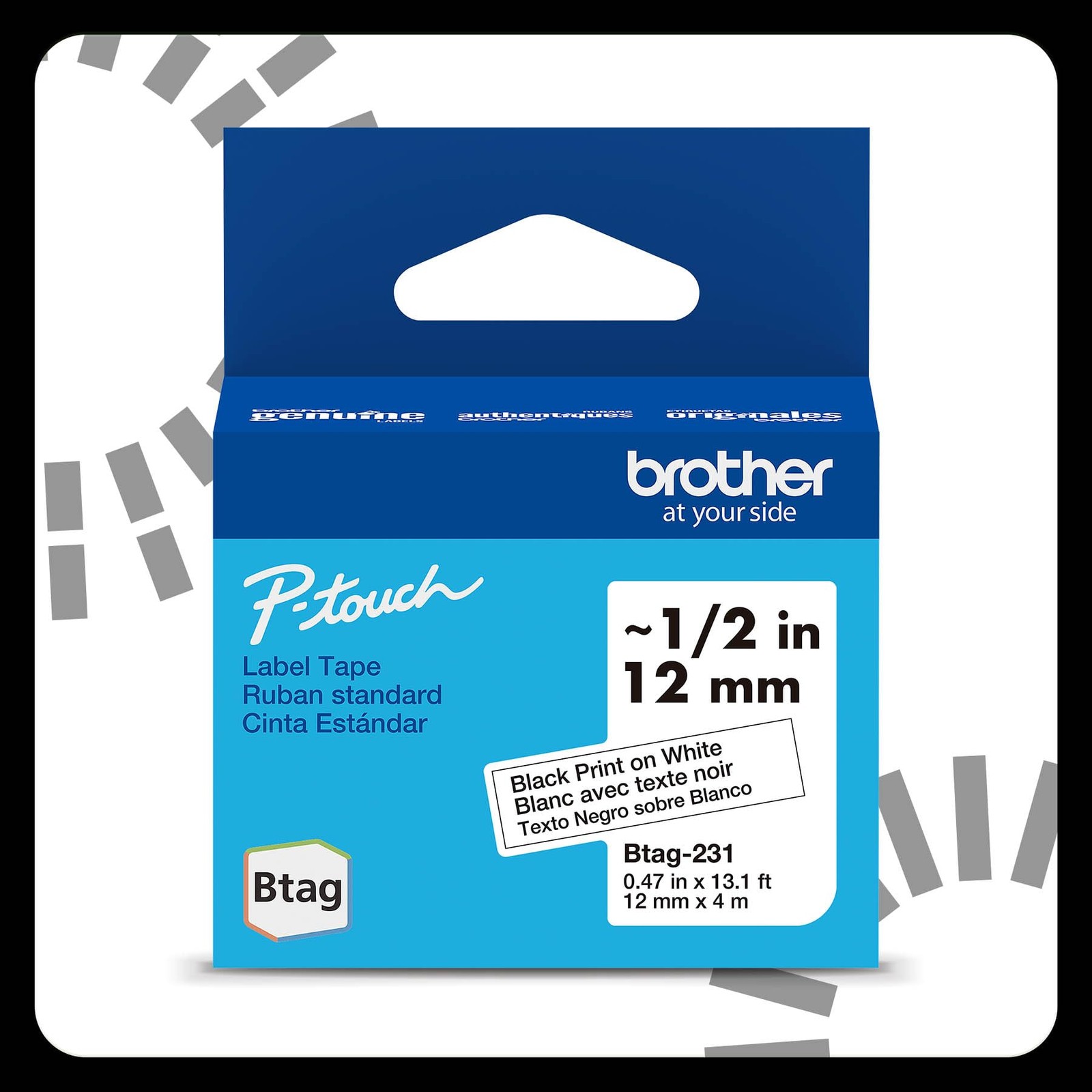 Brother Genuine P-Touch Btag BTAG231 Black on White Label Tape ~1/2in by 13.1...