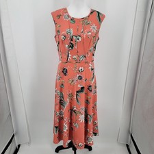 Ann Taylor Dress Womens 6 Orange Floral Midi Piping Detail Back Zip Up Spring