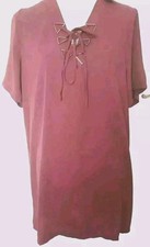 Boohoo Ladies Dark Rose Metal Detail Tie Front Summer Shift Dress UK 16