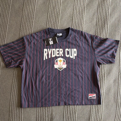 New Era Ryder Cup USA 2025 Golf Navy/Red Pinstripe Short Sleeve Shirt L