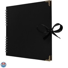 10 x 10 Inches Scrapbook Album 70 Pages Black Thick Kraft Paper Corner Protec...