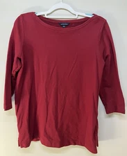 Lands' End Boat Neck Women’s 3/4 Sleeve Dark Red Pullover  100% Cotton T-shirt M