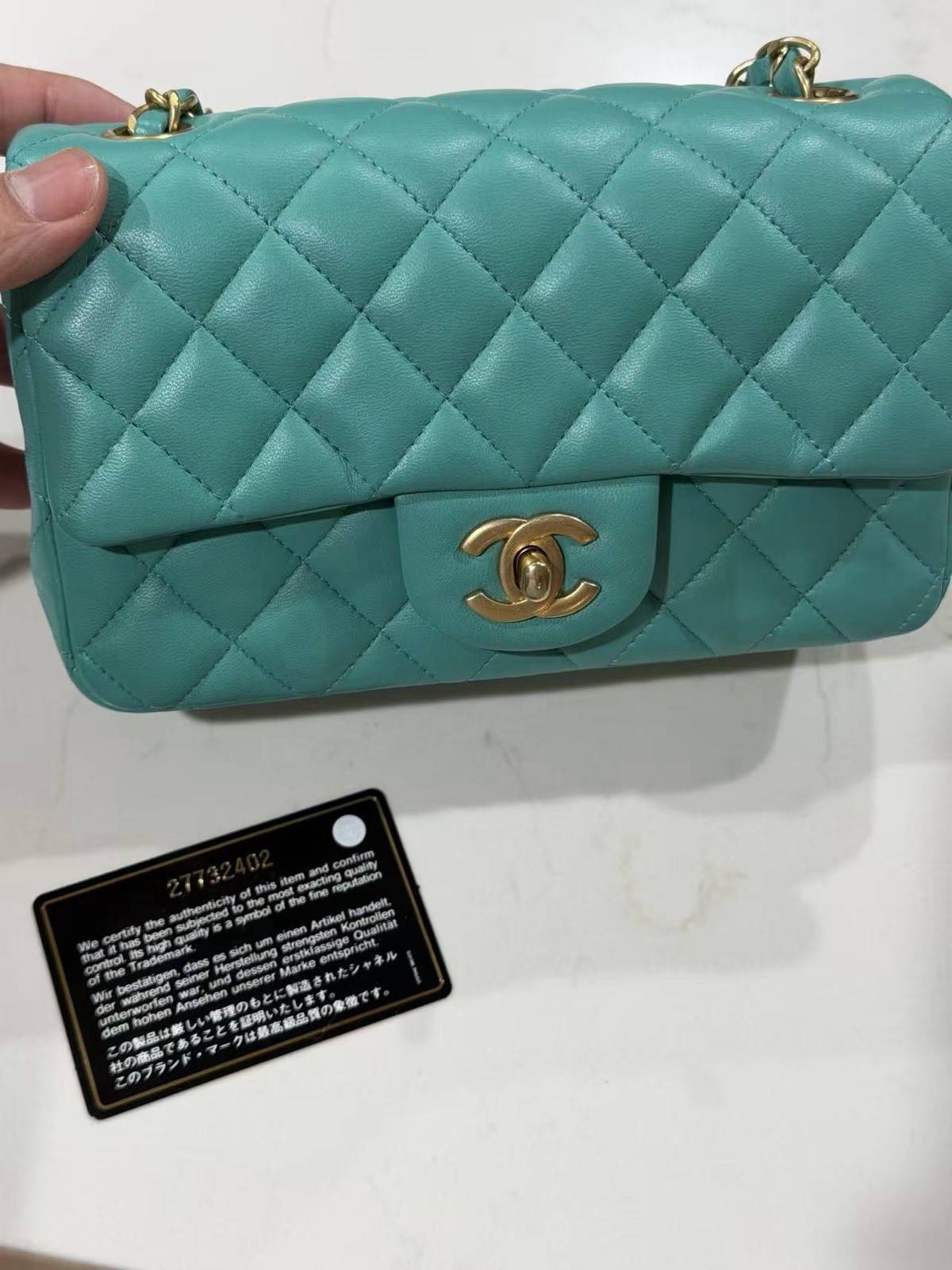 Chanel cf mini Turquoise Quilted Shoulder Bag with Gold Chain Turn Lock