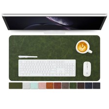 Distressed Leather Desk Mat Non-Slip PU Pad Office Home Organizer Forest Green