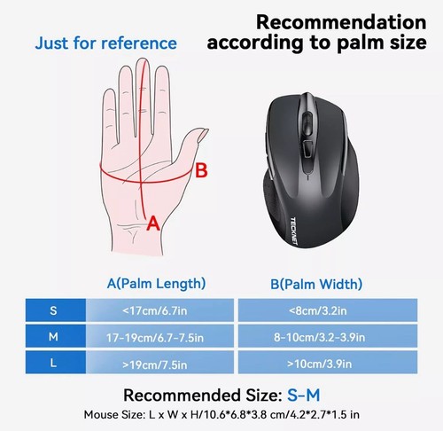 TECKNET Bluetooth Mouse, 4800DPI Wireless Mouse Computer USB Mice BM307 Grey - Picture 4 of 6