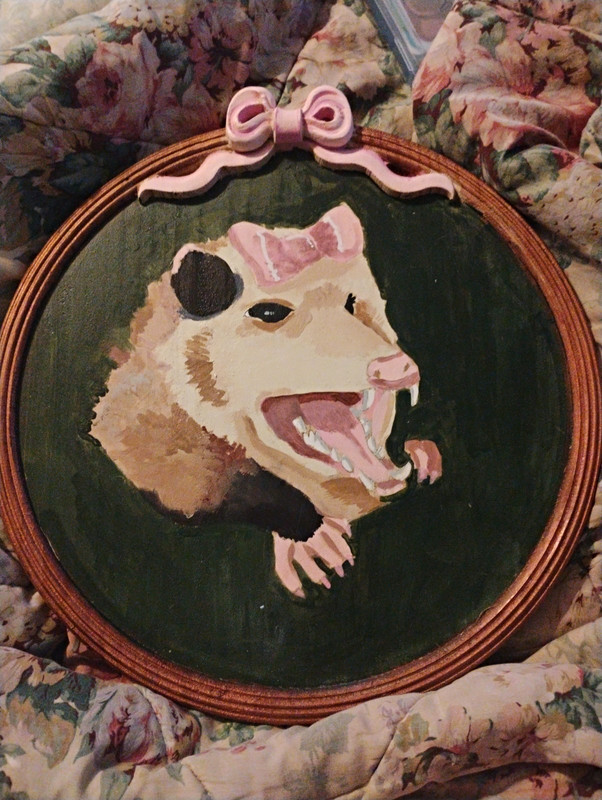 Framed Folk Art Possum Portrait Painting By Wren Thorne - "Miss Darlene"