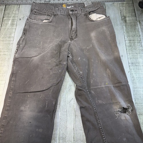 Men’s Carhartt carpenter gray jeans relaxed fit size 32x 32 TLARA - Picture 2 of 6