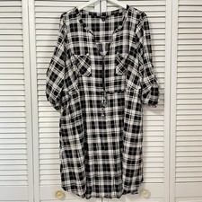 Torrid Women's Plus Size 3 Plaid White Black Tan Dress Pockets Western Fall