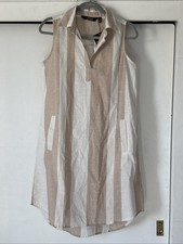 MLLE GABRIELLE Striped Linen-blend Contemporary Dress Blush Taupe - Size S - NWT