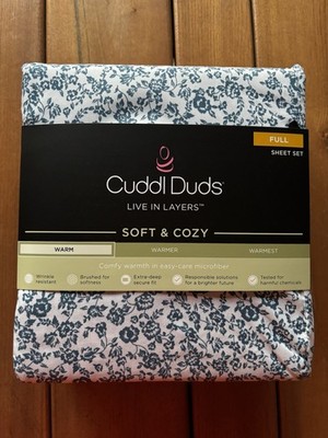 NWT Cuddl Duds Microfiber Sheet Set of 4, Pillowcases Blue Floral, Size Full