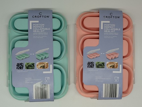 Crofton Portion Perfect Collapsible Meal Kit Pink Green 2 Containers NEW - Picture 2 of 7