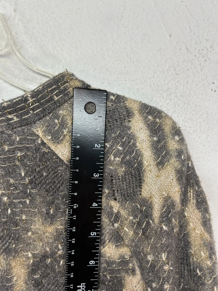 St John Couture Damas Cárdigan Suéter Medio Gris Marrón Dorado Animal Metálico Foto 4 de 4