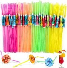 Paxcoo 100pcs Umbrella Straws - Hawaiian Luau Party Straws for Drinks