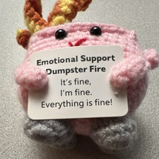 Handmade Emotional Support Dumpster Fire Mini Crochet Plush Pink/Gray w/ Tag